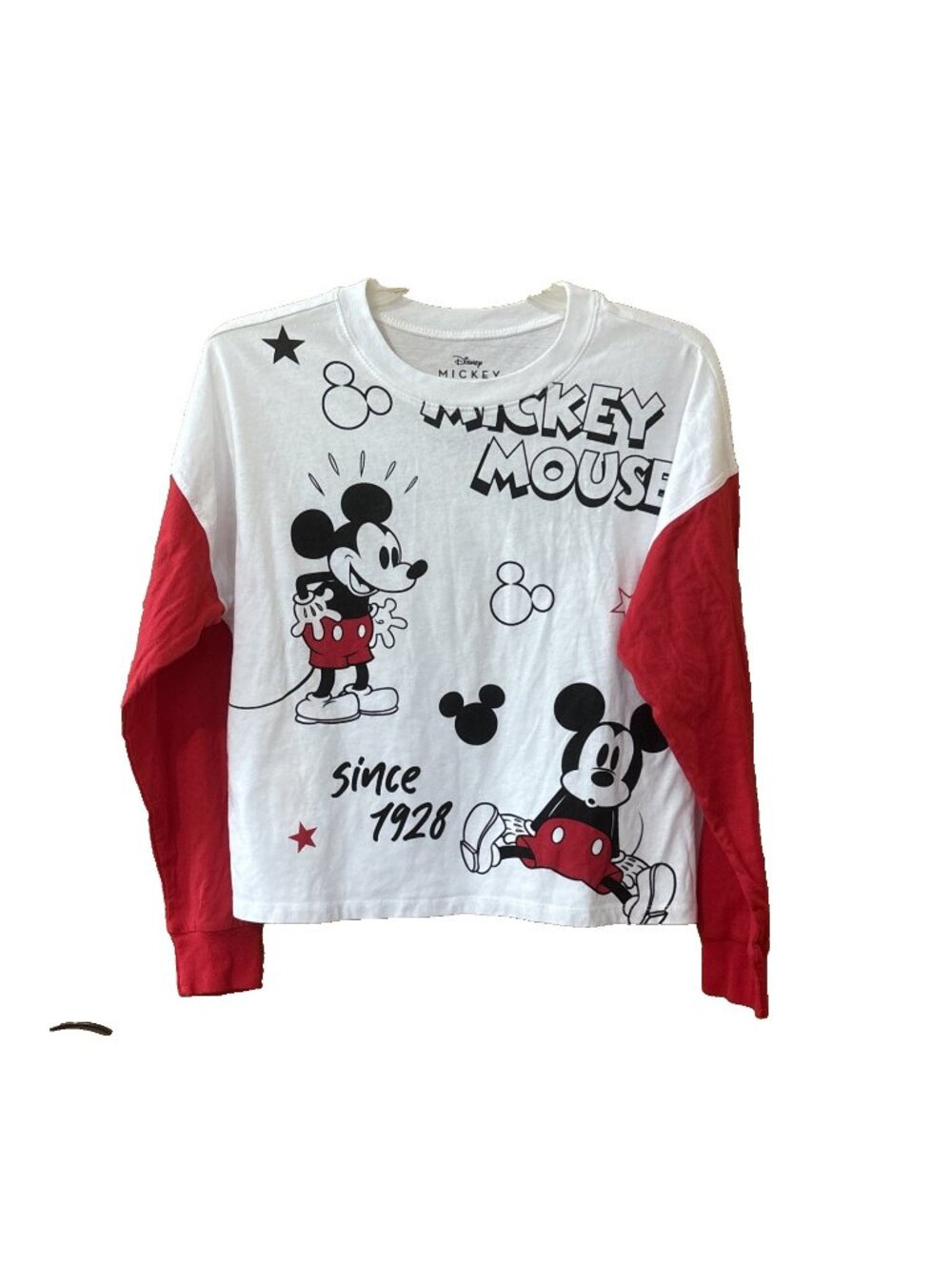 Women's Disney Mickey Mouse Long Sleeve T-Shirt Red White Small S Graphic Print